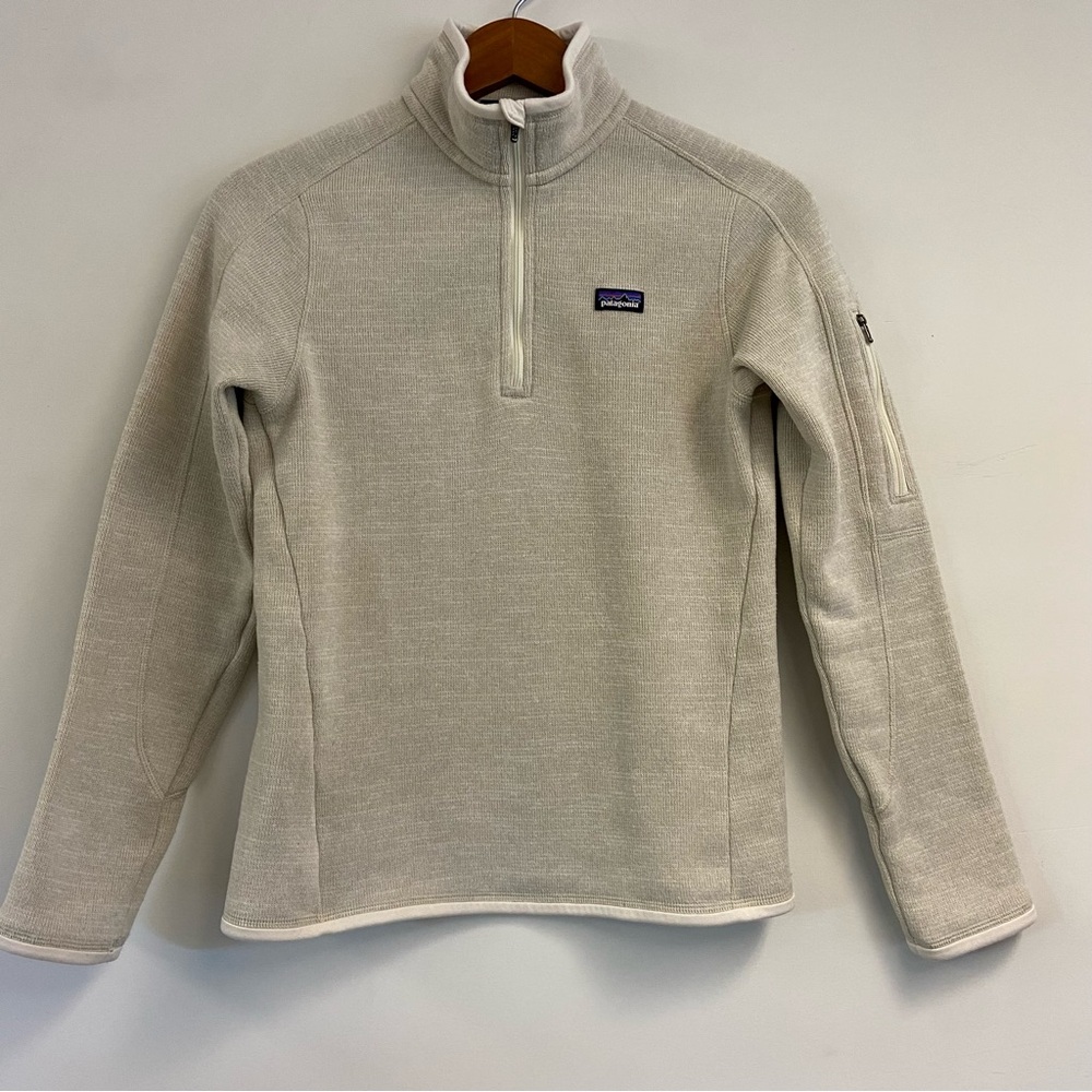 Patagonia Womens Beige Better Sweater 1/4 Zip Ivory Fleece Sleeve Pocket Small